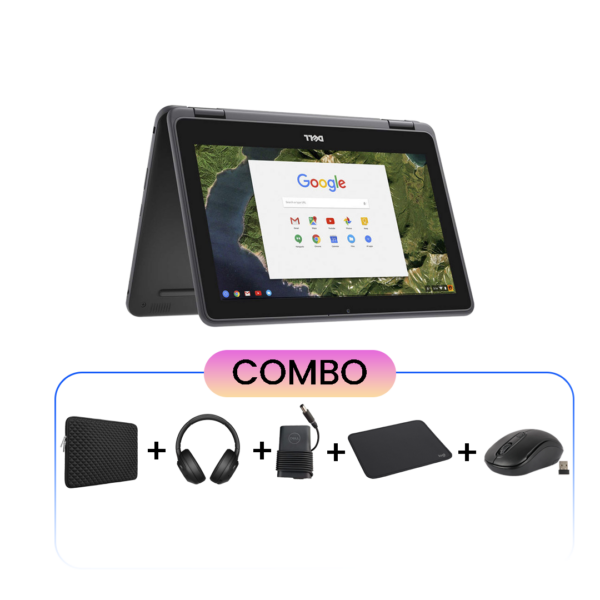 Dell 3189 Chromebook 360 Touch Screen|4GB|16GB SSD Combo Offer: Laptop Pouch, Charger, Wireless mouse, Mouse pad, and Headset